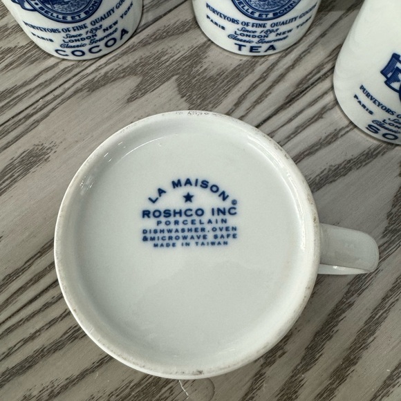 Vintage La Maison Roshco Blue White Porcelain Mugs Coffee Tea Set Of 4 - Picture 8 of 8
